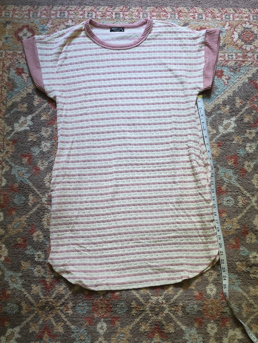 Heimish USA Pink&White Striped Terry Short Seer Sucker Tunic Dress Mws Womens 2